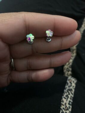 New Iridescent Flower flat back Studs Earrings